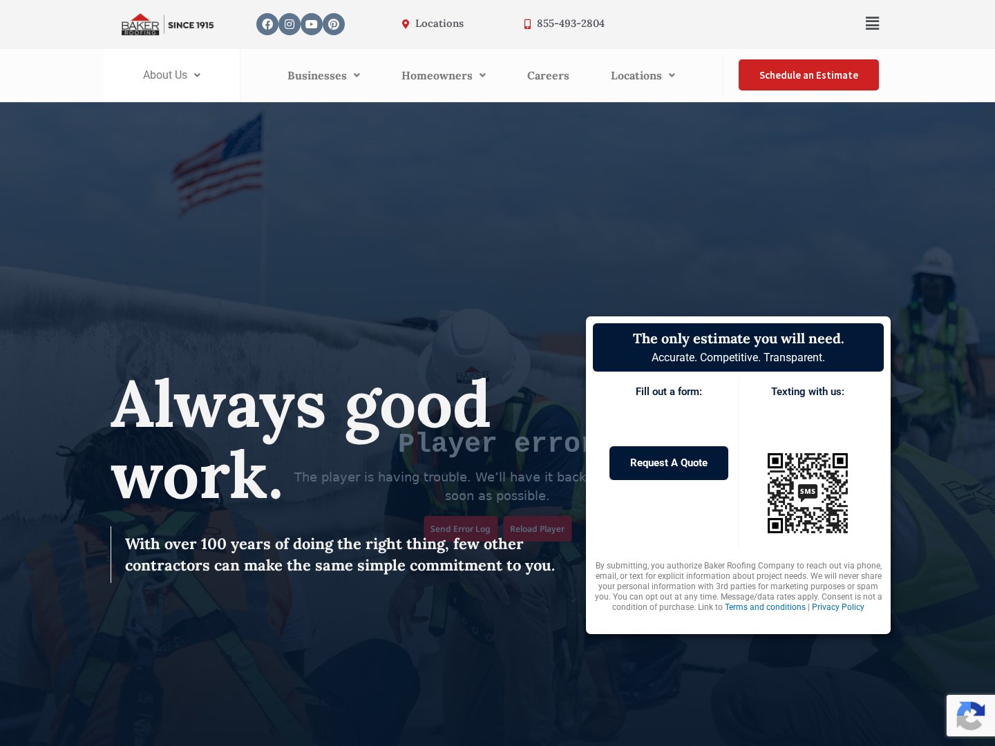 Baker Roofing Company website preview